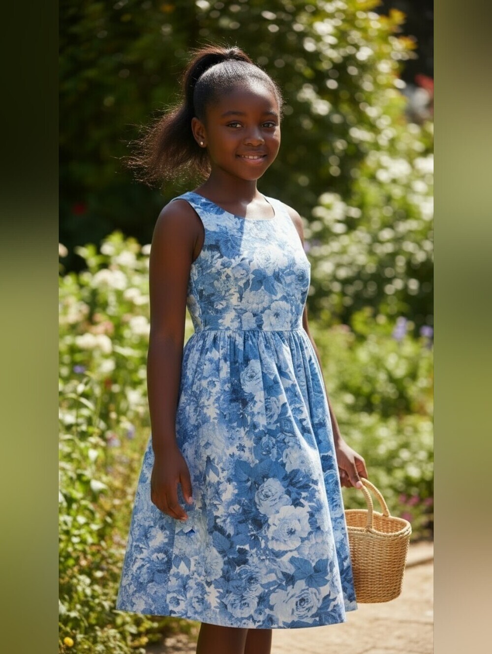 "Polo Ralph Lauren Girls Blue Floral Button-Back Dress Size 6X" (63/80)